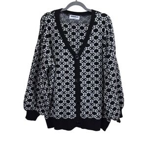 REBDOLLS Sweater Cardigan Pants Set Large Black White Knit Lounge Wide Leg Cozy